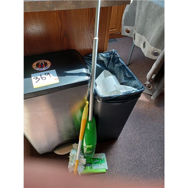 STAINLESS STEEL GARBAGE CAN COMES WITH TRASH CAN AND SWIFFER MOP