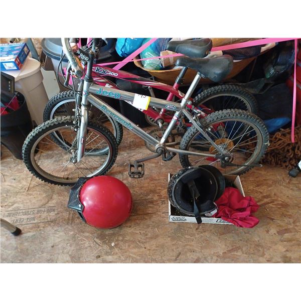 RENEGADE JEEP & KAWASAKI KX300 KIDS BIKE; ACCESS. & 2 HELMETS