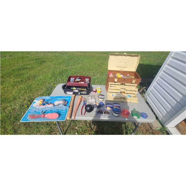 2 TACKLE BOXES W/ CONTENTS & FISHING WHIRL-A-GIG