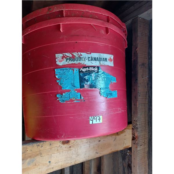 110KG. - FEED BUCKETS (X3) 2-RED; 1-YLW. & BURLAP