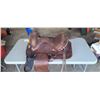 Image 2 : BROWN TOOLED LEATHER SADDLE & STAND