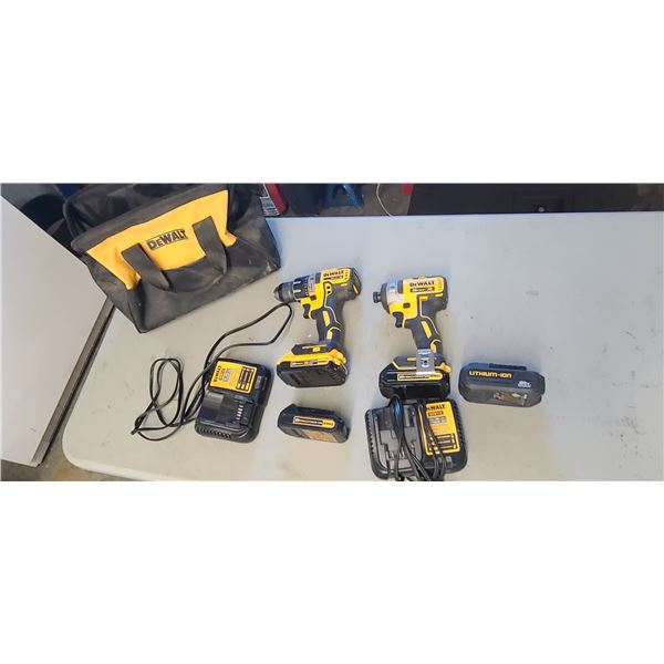 "DEWALT" 20V MAX XR c/w HARD CASE CHARGER, BATTERIES, SOFT TOOL BAG