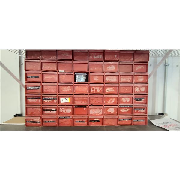 64 DRAWER PARTS BIN - WITH CONTENTS
