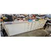 Image 1 : SOLID STEEL PARTITIONED WORKBENCH DOUBLE SIDED WITH DRAWER AND CUBBYS COMES ON HEAVY DUTY CASTERS AN