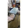 Image 1 : COMPLETE TEMPERED GLASS PATIO TABLE SET: C/W  TABLE, 6 CHAIRS; UMBRELLA & EXTENSION