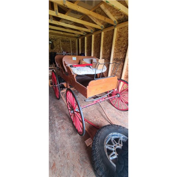 HORSE DRAWN WAGON OAK BUGGY, 16 SPOKE WOOD WHEELS, DUAL LEAF SPRINGS & SLEIGH UNIT