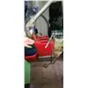 Image 2 : 5 GAL. TANK W/ PUMP & PRESSURE GAUGE (FULL OF UNKNOWN) & PLASTIC TOOL BOX W/ MISC. GREASY TOOLS