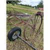 Image 4 : ANTIQUE RAKE ON STEEL WHEELS & 2 WHEELED DRAW BARS