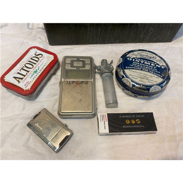 Scale, lighter, tins