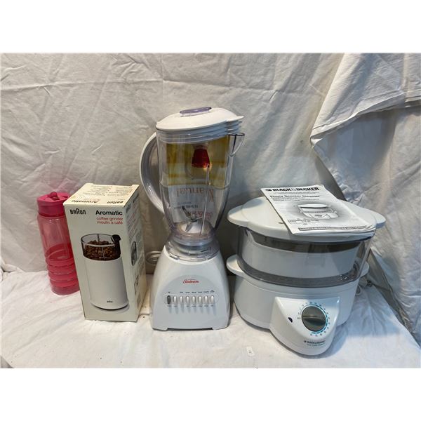 Steamer, coffee grinder, blender and water bottle