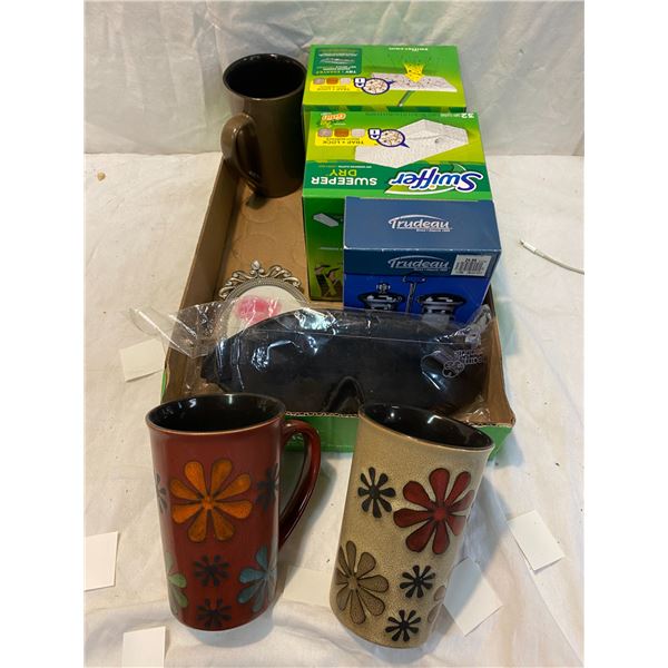 Swiffer, mugs, s&p , frame and eye mask