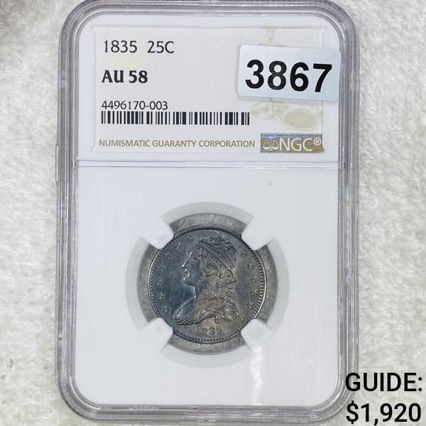 1835 25C Capped Bust NGC AU58