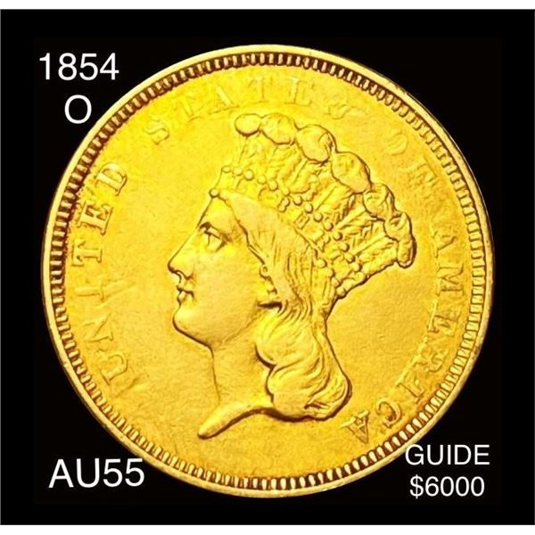 1854-O $3 Gold Piece CHOICE AU