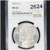 Image 1 : 1892 Morgan Silver Dollar NGC - MS62