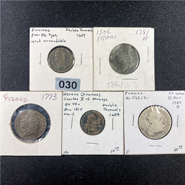 5 Misc French Coins UNCIRCULATED