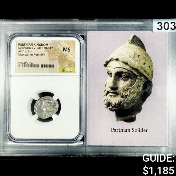 128-147 AD Parthian Kngdm AR Drachm NGC - MS