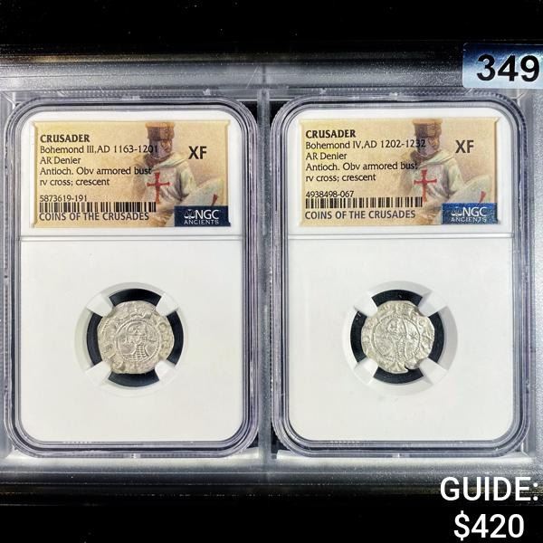 1163-1201 & 1202-1232 AD AR Denier x2 NGC - XF
