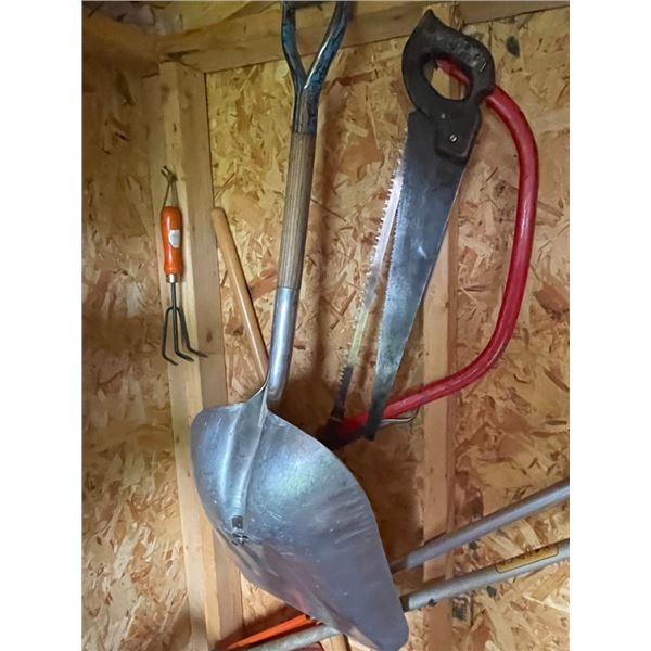 Grain shovel, hand saws, garden tools