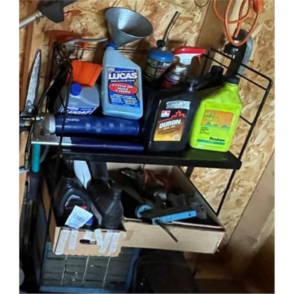 Various oil, grease gun, Shelf, funnel, propane torch