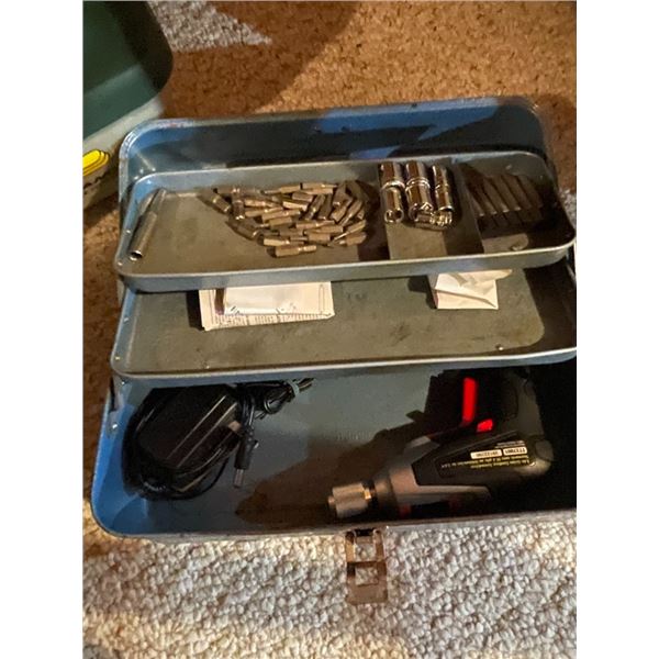 Metal tool kit w/ bits and electric driver