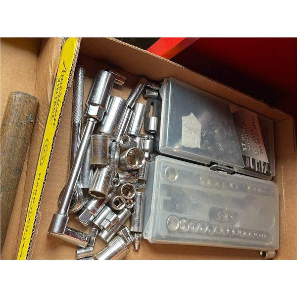 Various sockets, pry bars, Bolt cutters