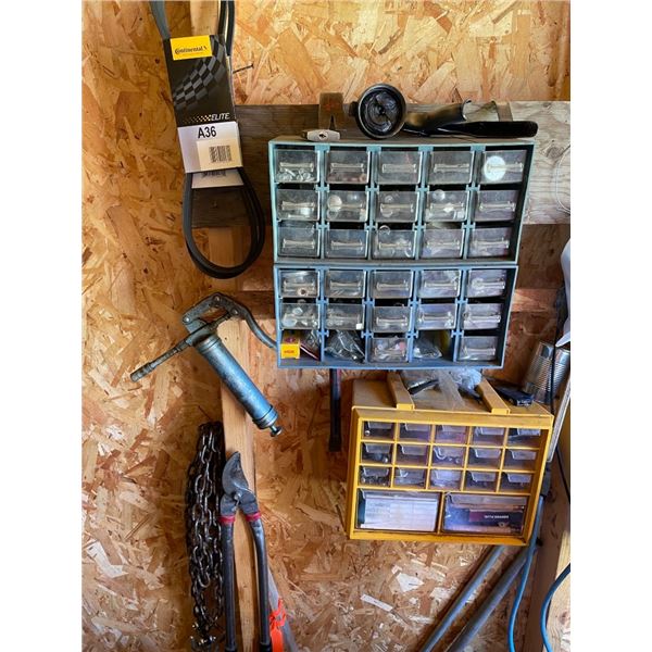 Assorted shop supplies, chains,