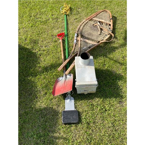 Ice fishing stove, chisel, shovel