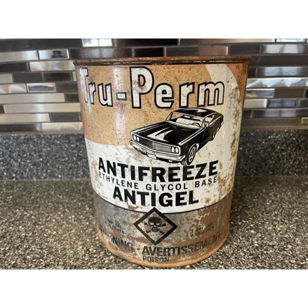 NO RESERVE ALL ORIGINAL TRU PERM ANTIFREEZE CAN WITH CAR GRAPHIC