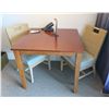 Image 1 : Samuelson Wooden Table w/ 2 Woven Rattan & Wood Upholstered Chairs