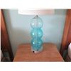 Image 4 : Qty 2 Blue Glass Bubble Lamps & White Shade 12"D x 30"H