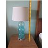 Image 9 : Qty 2 Blue Glass Bubble Lamps & White Shade 12"D x 30"H