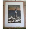 Image 1 : Wood Framed Block Print - 'Headstand' Signed by Artist Bennett 18"x24"