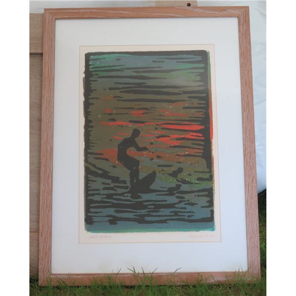 Wood Framed Block Print - 'Last Wave' Surfer by Artist Bennett 18"x24"