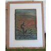 Image 1 : Wood Framed Block Print - 'Last Wave' Surfer by Artist Bennett 18"x24"