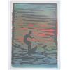 Image 2 : Wood Framed Block Print - 'Last Wave' Surfer by Artist Bennett 18"x24"