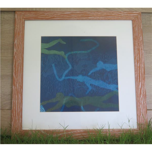 Wood Framed Swimmer Abstract Art 20"x20"