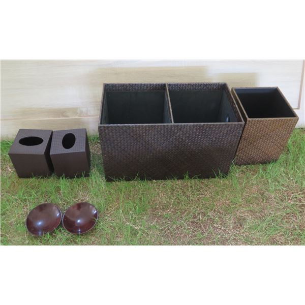 Rectangle 2-Section Waste Bin, Square Bin, 2 Tissue Holders & Lidded Containers