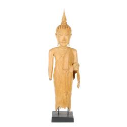 Hand Carved Old Teak Buddha Bust On Base (CLB-007)