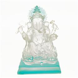 Hindu Crystal Resin Ganesh White Frost Temple Piece (CLB-354)