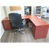 Image 1 : Wooden Desk Ensemble w/ Office Chair, L Configuration