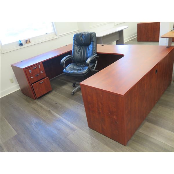 Wooden Desk Ensemble w/ Office Chair, U Configuration