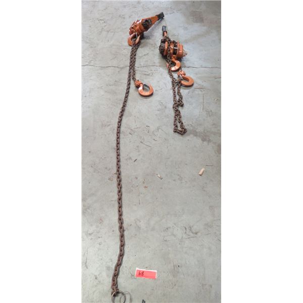 Qty 2 Orange Magna Free 2 Ton Lift Hand Chain Hoist w/ Hook