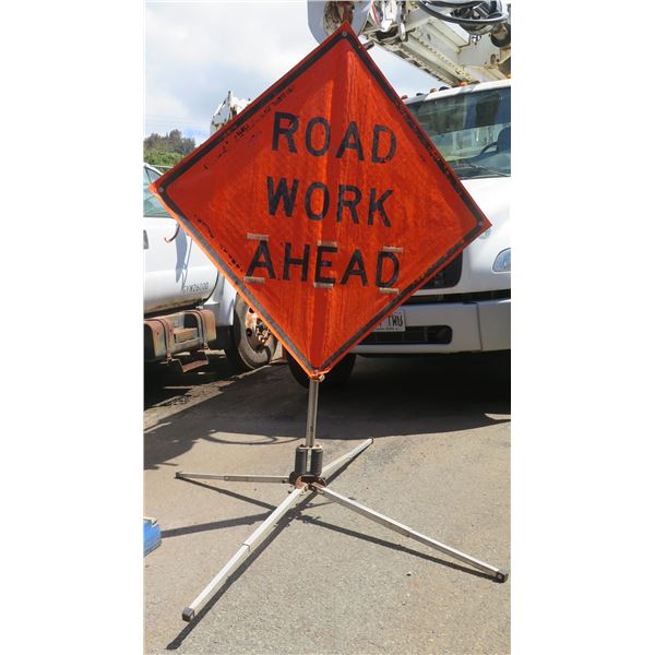 MDI Worldwide 'Road Work Ahead' Safety Sign on Folding Pole Base