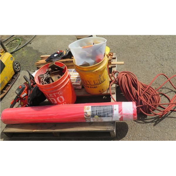 Pallet Echo CS-400 Chain Saw, Floor Muffler, Stakes, Safety Equipment. Hose, Hardware, etc