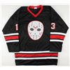 Image 3 : ARI LEHMAN "FUCK YOU FREDDY" SIGNED BLACK JASON VOORHEES HOCKEY JERSEY (BAS WITNESSED)