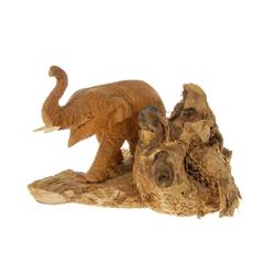 Hand Carved Teak Elephant On Burl (CLB-265)