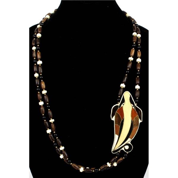 Inlay Wood Dolphin Pendant Necklace