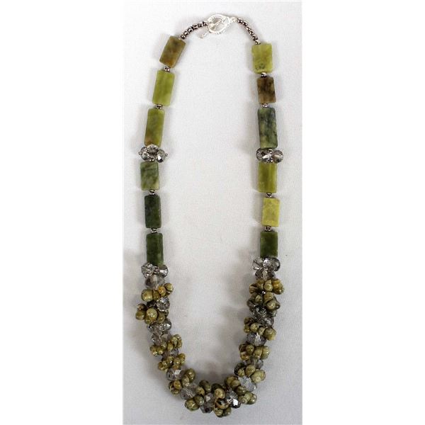 Hand Beaded Green Stone Necklace by Kills Thunder