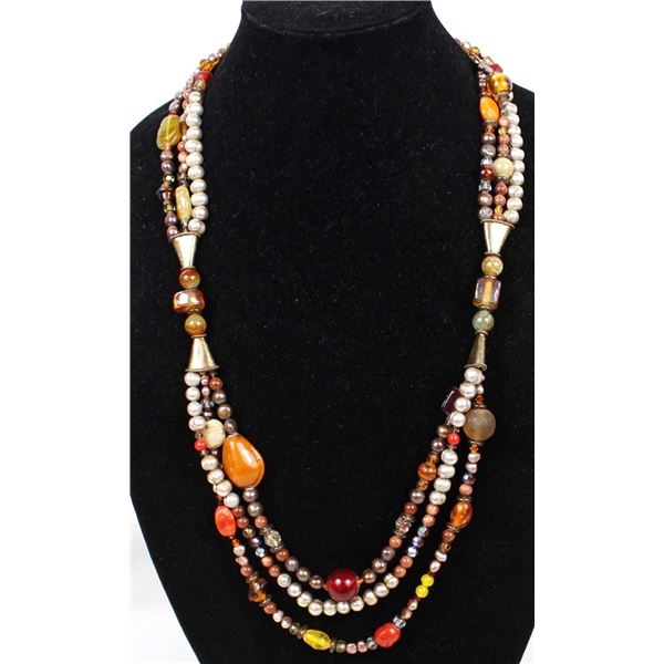 Hand Beaded 3 Strand Necklace by Kills Thunder