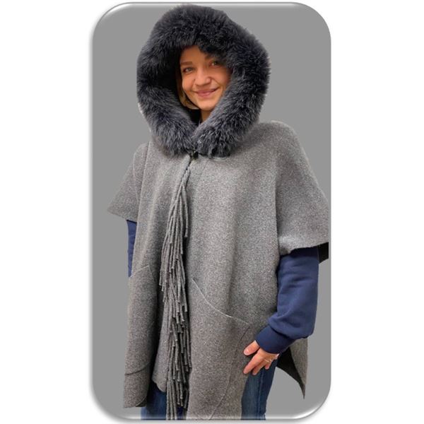 Holloway Fox Fur Trimmed Wool Wrap